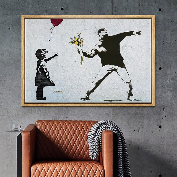 Pop Urban Street Banksy Flower Thrower And Balloon Girl Framed On Canvas  Print